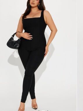 Black square neck jumpsuit